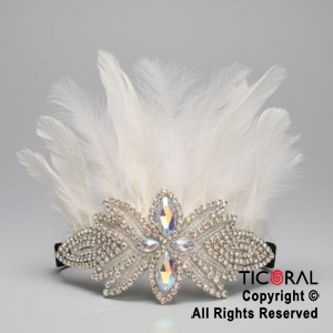 VINCHA TOCADO PREMIUM REINA DE HIELO PLUMAS BLANCO x 1